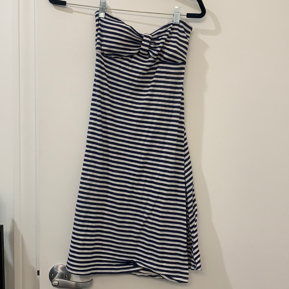 Strapless Navy Blue and White Dress